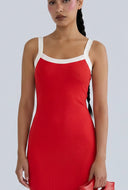 Contrast Rib Knit Midi Dress