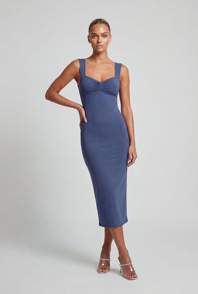 Shirred Front Sweetheart Midi Dress