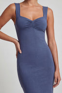 Shirred Front Sweetheart Midi Dress