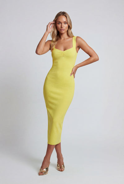 Shirred Front Sweetheart Midi Dress