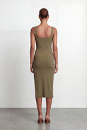 Asymmetrical Slit Bodycon Midi Dress