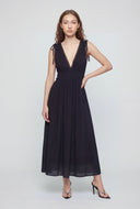 Plunge Crepe Sleeveless Maxi Sundress