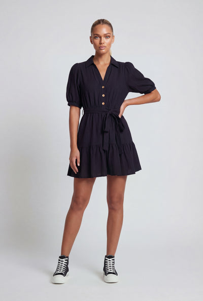 Crepe Tiered Tie Waist Dress