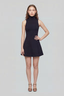 Pintuck Mock Neck Skater Dress