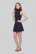 Pintuck Mock Neck Skater Dress