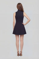Pintuck Mock Neck Skater Dress