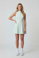 Pintuck Mock Neck Skater Dress