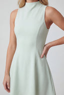 Pintuck Mock Neck Skater Dress