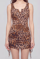 Leopard Drawstring Side Tank Dress