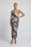 Floral Drawstring Cutout Maxi Dress