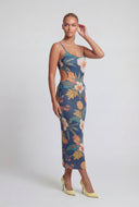 Floral Drawstring Cutout Maxi Dress