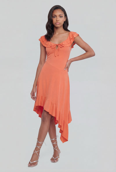 Maisy Ruffled Asymmetrical Midi Dress