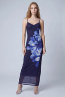 Floral Mesh Cutout Maxi Dress