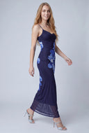 Floral Mesh Cutout Maxi Dress