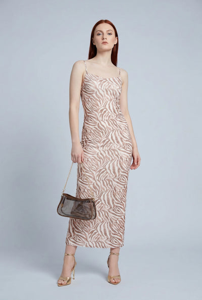 Zebra Mesh Keyhole Maxi Dress