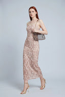 Zebra Mesh Keyhole Maxi Dress