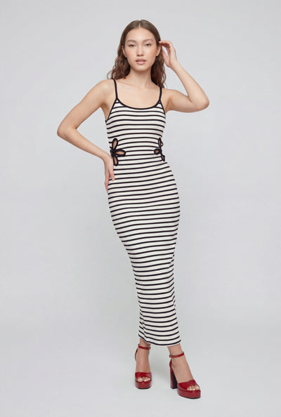 Striped Floral Cut Out Maxi Dress