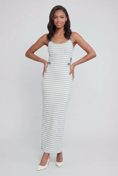 Striped Floral Cut Out Maxi Dress