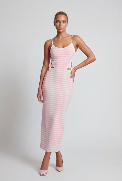 Striped Floral Cut Out Maxi Dress
