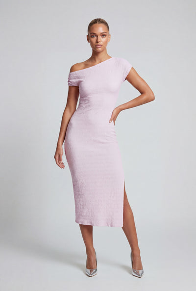 Textured One Shoulder Midi Dress