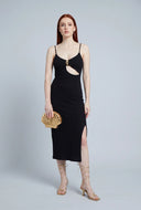 Metallic Detail Cutout Midi Dress