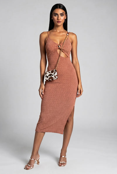 Metallic Detail Cutout Midi Dress