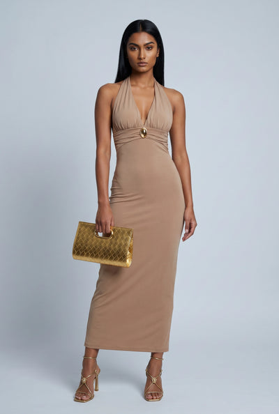 Plunge Halter Maxi Dress