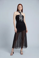 Mesh Flounce Hem Tube Dress