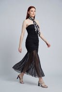 Mesh Flounce Hem Tube Dress