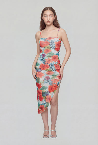 Tropical Asymmetrical Hem Cami Dress