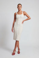 Striped Textured Square Neck Midi Dress