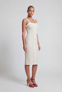 Striped Textured Square Neck Midi Dress