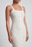 Striped Textured Square Neck Midi Dress