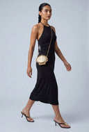 Ruched Sleeveless Midi Halter Dress
