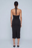 Ruched Sleeveless Midi Halter Dress