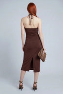 Ruched Sleeveless Midi Halter Dress
