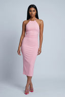 Ruched Sleeveless Midi Halter Dress