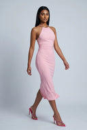 Ruched Sleeveless Midi Halter Dress