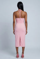 Ruched Sleeveless Midi Halter Dress