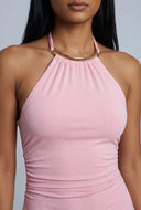 Ruched Sleeveless Midi Halter Dress