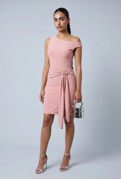Asymmetrical Sash Front Mini Dress
