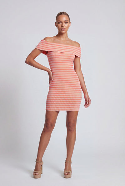 Hazel Striped Fold Over Off The Shoulder Dress