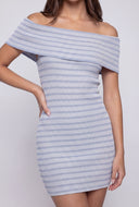 Hazel Striped Fold Over Off The Shoulder Dress