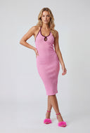 Keyhole Contrast Halter Dress