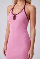 Keyhole Contrast Halter Dress