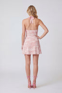 Toile de Jouy Shirred Halter Dress