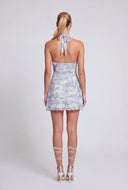 Toile de Jouy Shirred Halter Dress