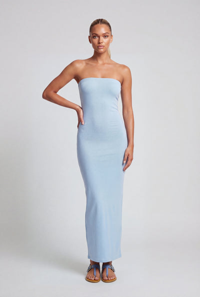 Strapless Back Slit Maxi Dress