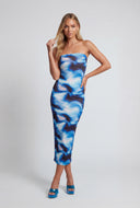 Tie Dye Slit Back Strapless Midi Dress