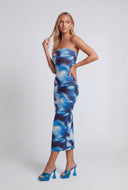 Tie Dye Slit Back Strapless Midi Dress